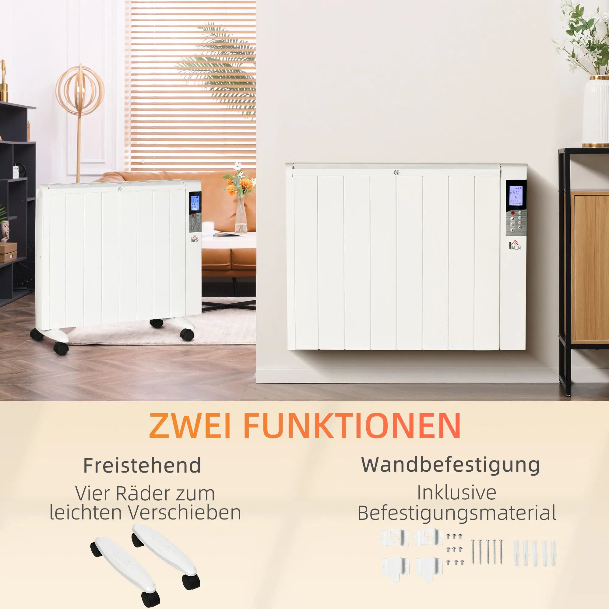 HOMCOM Elektroheizung Konvektor 2 Heizstufen Fernbedienung Weiß
