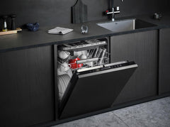 AEG Vollintegrierter Geschirrspüler 60cm, Spülmaschine Serie 7000: mit Glasschutz, Energieklasse A, Besteckschublade, personalisierte Zeit-Steuerung, leise 41dB, ComfortRails, Wasserstopp, FSE7676AP