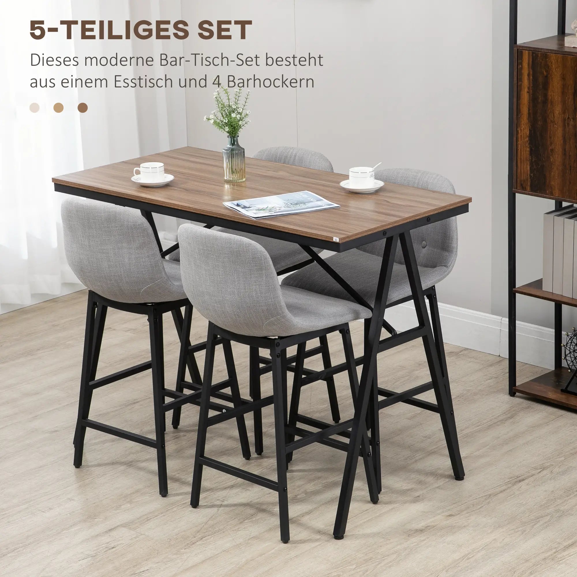 HOMCOM Bartisch-Set 5-tlg. mit Barhockern viel Platz hoher Sitzkomfort