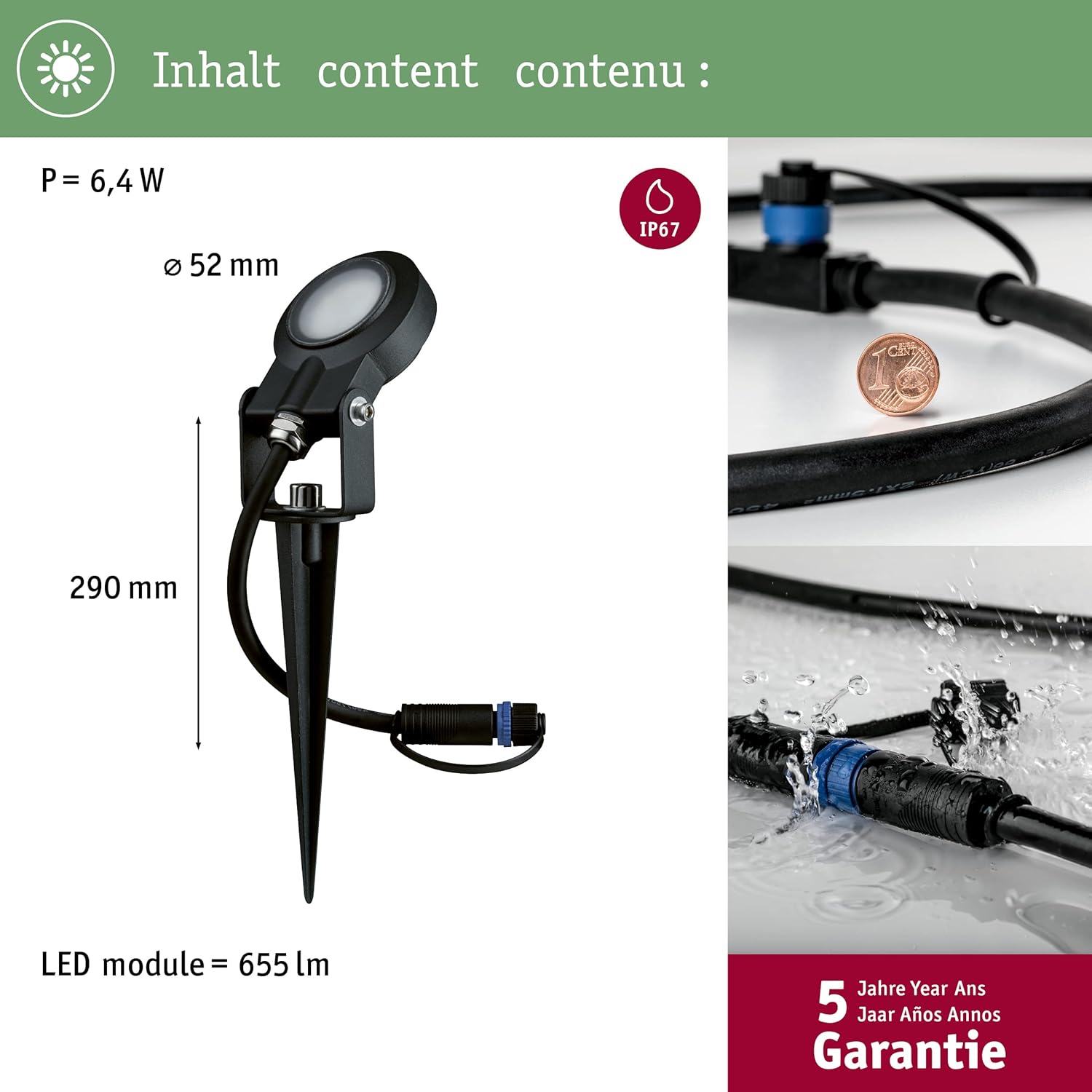 Paulmann Leuchten Paulmann 93696 Outdoor Plug & Shine 3er-Set Spot Sting Basisset IP67 3000K 3 x 6W