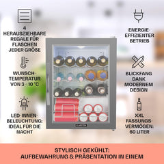 Klarstein Mini Kühlschrank mit Glastür für Zimmer, Getrnkekühlschrank mit Verstellbaren Ablagen, Kleiner 80 Liter, Indoor/Outdoor Kühlschrank Leise