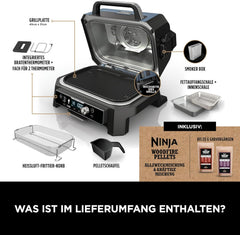 Ninja Woodfire Electric BBQ Grill & Smoker & Air Fryer, 7-in-1 Outdoor BBQ Grill, Air Fry, Smoke, Roast, Bake and more, Weather Resistant, Non-Stick, Portable, Electric, Grey/Black OG701EU