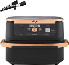 Ninja Heißluftfritteuse MAX PRO, 6,2 L, ölfrei, große Schublade, Rösten, Backen, Air Fry, Antihaftbeschichtet, Spülmaschinenfester Korb & Crisper Gittereinsatz, Silikonzange, Schwarz/Kupfer, AF180EUCP