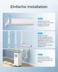 Mobile Klimaanlage 9000 BTU mit Abluftschlauch | 4-in-1 Mobiles Klimagerät | Leiser Betrieb