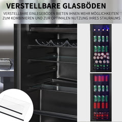 Merax Kühlschrank 128L, Freistehend Getränkekühler mit 120L-Kühlschrank + 8L-Gefrierschrank, mit LED-Innenbeleuchtung und Verstellbare Einlegeböden, Superleise für Restaurant, Bar, Getränke und Bier