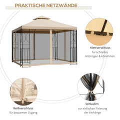 Outsunny Gartenpavillon Doppeldach mit Ablagen und Netz-Seitenwänden