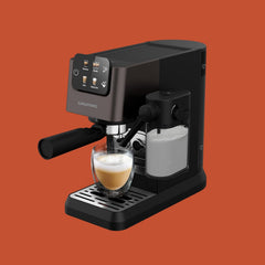 GRUNDIG KSM 5330 Siebträgermaschine mit integriertem Milchbehälter, 1628 W Leistung, 15 bar Pumpendruck, Zweifachdüse, farbiges Touch-Display, BrewSense, CreamyPro, Dark Inox/Schwarz