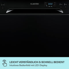 Klarstein ia 8 - Spülmaschine, Geschirrspüler, Freistehend, Teilintegriert, F, 55 cm breit, 8 Maßgedecke, 6 Programme, Aquastop, silber