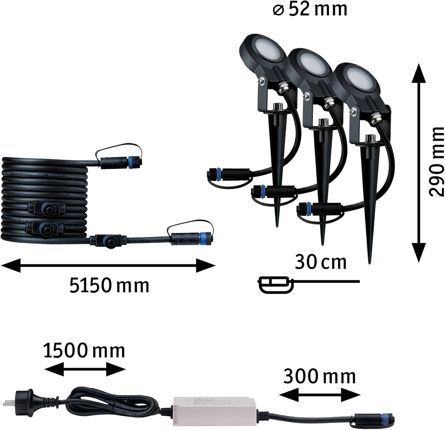 Paulmann Leuchten Paulmann 93696 Outdoor Plug & Shine 3er-Set Spot Sting Basisset IP67 3000K 3 x 6W