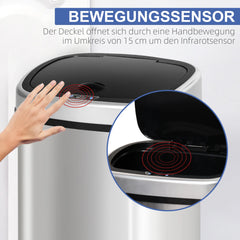 HOMCOM Automatik Mülleimer mit Sensor hygienisch Edelstahl