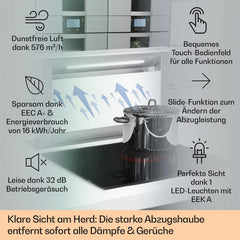 Klarstein Downdraft-Dunstabzugshaube, Versenkbare Abzugshaube, Leise Dunstabzugshauben mit Filter, Dunstabzugshaube 60cm, Umluft/Abluft Dunsthaube mit 10 Stufen, Dunstabzug 576 m³/h Luftstrom