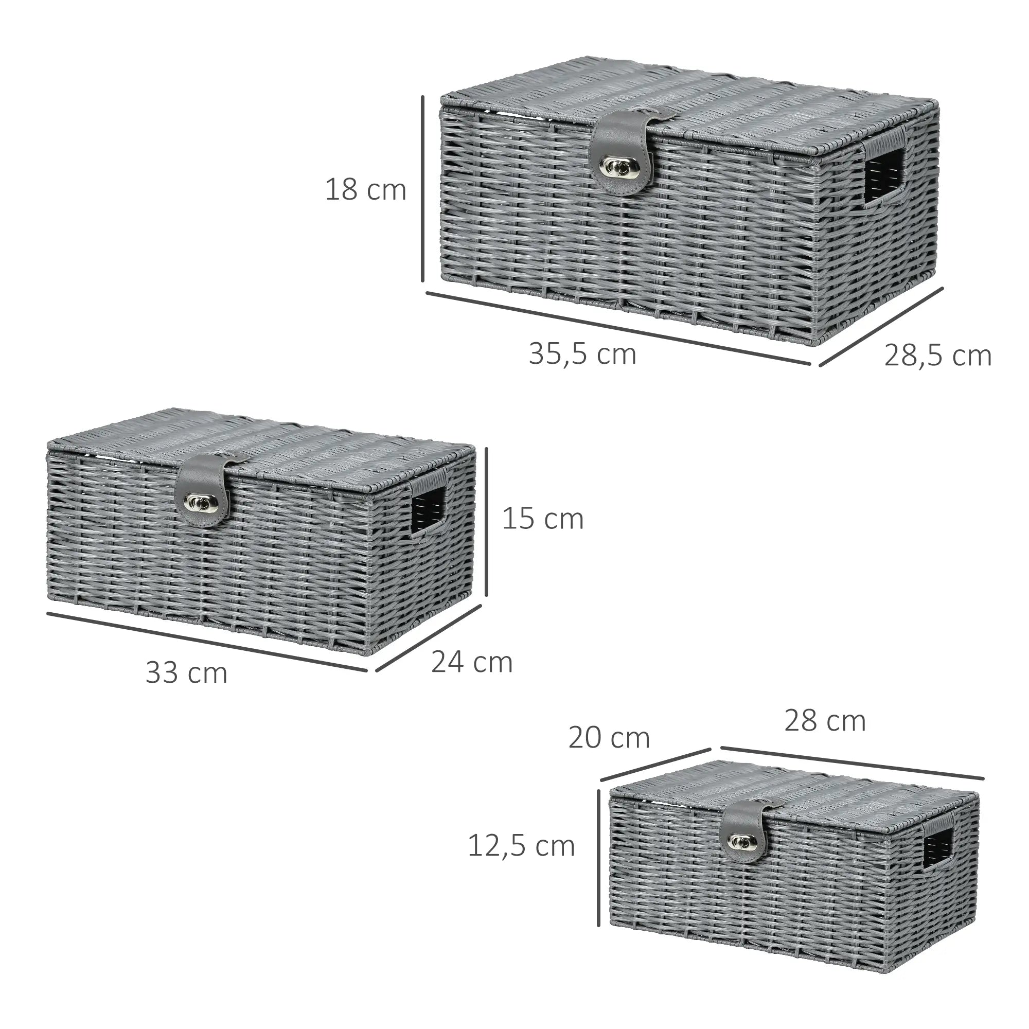 HOMCOM Aufbewahrungskorb 3er-Set handgeflochten mit Deckel