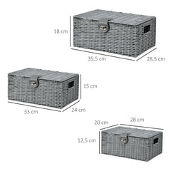 HOMCOM Aufbewahrungskorb 3er-Set handgeflochten mit Deckel