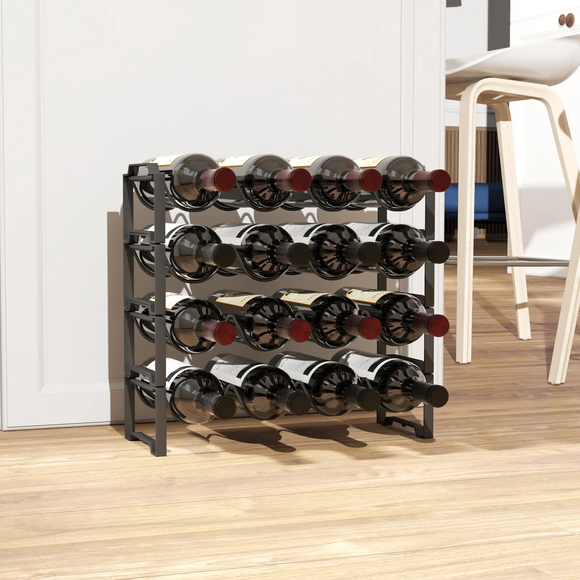 HOMCOM Weinregal Flaschenregal 16 Flaschen stapelbar wellenförmig