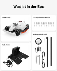 MAMMOTION LUBA 2 AWD 3000X Mähroboter ohne Begrenzungskabel, NetRTK+Vision, Keine RTK-Antenne erforderlich, Auto-Kartierung, Empf. 3000m², Max. 3600m², mit 4G-Modul, 80% Steigung