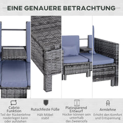 Outsunny Polyrattan Gartensofa Set 3-tlg 2-in-1 Rückenlehne Outdoor