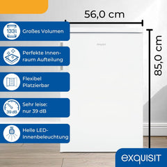Exquisit Kühlschrank ohne Gefrierfach, 133 Liter, Vollraumkühlschrank freistehend, Türanschlag Wechselbar, KS516-V-H-010D weiss