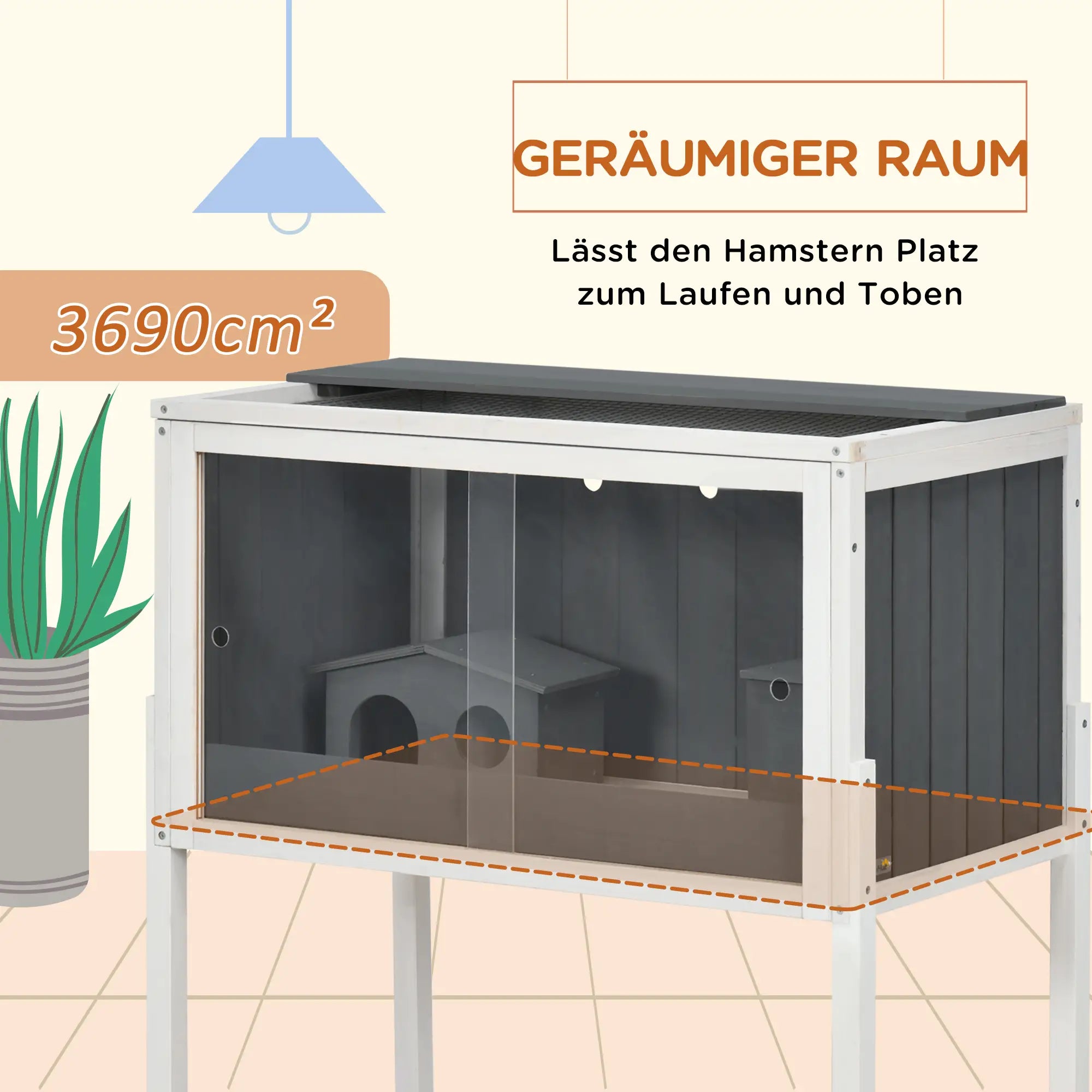 PawHut Zwerghamsterkäfig mit Regal und Acrylschiebetüren Holz