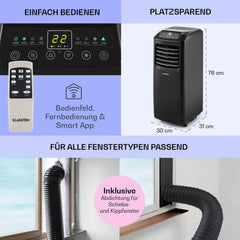 Klarstein Mobile Klimaanlage mit Abluftschlauch, 3-in-1 Klimagerät mit Ventilator & Luftentfeuchter, Kleine & Portable Klimaanlage für Wohnung & Büro, mit Nachtmodus & App-Steuerung, 7000 BTU