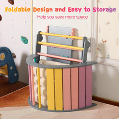 Dreieck-Set mit Kissen, 5-in-1 Montessori-Kletterset, faltbar, Kletter-Indoor-Spielplatz-Set für Kleinkinder, Holz-Kletterspielzeug mit Rampe und Kletterbogen für Kinder (Holzfarbe)