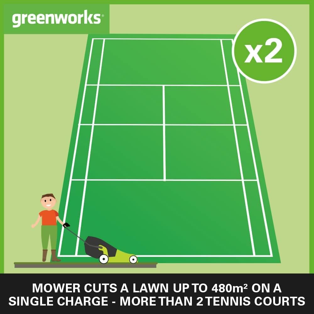 Greenworks 48V (2x24V) Selbstfahrender Akku Rasenmher für groe Flchen bis zu 480m, 46cm Schnittbreite, 55L Sack PLUS zwei 4Ah-Akkus und Doppelladegert GD24X2LM46SPK4X