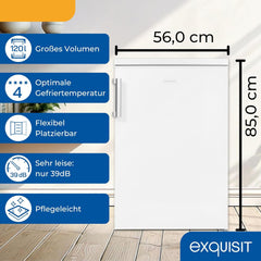 Exquisit Kühlschrank mit Gefrierfach, 120 Liter, 4-Sterne-Gefrierfach, Kühlschrank freistehend, KS516-4-H-010D weiss