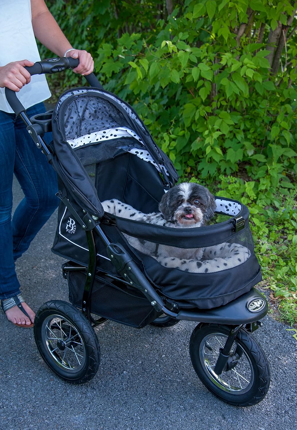 No-Zip NV Haustier-Buggy für Katzen/Hunde, Einstieg ohne Reißverschluss, einfaches Zusammenklappen mit einer Hand, Reifen mit Gelfüllung, Plüschpolster + Wetterschutz inklusive, 3 Farben