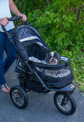 No-Zip NV Haustier-Buggy für Katzen/Hunde, Einstieg ohne Reißverschluss, einfaches Zusammenklappen mit einer Hand, Reifen mit Gelfüllung, Plüschpolster + Wetterschutz inklusive, 3 Farben