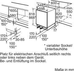 Bosch KUL15AFF0 Serie 6 Unterbau-Kühlschrank, 82 x 60 cm Nische, 123 L, Flachscharnier, Made in Germany, LED-Beleuchtung gleichmäßige Ausleuchtung, MultiBox Lagerung von Obst und Gemüse