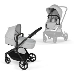 CYBEX Gold Kinderwagen EOS Lux 2-in-1 mit Babyschale Aton B2 i-Size und Babyschalen-Adapter, Reisesystem, Ab Geburt bis 22 kg (ca. 4 Jahre), Moon Black (Schwarz)