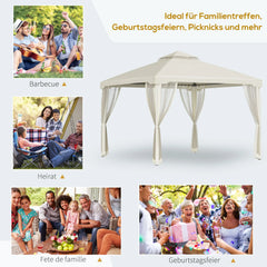 Outsunny Gartenpavillon Doppeldach Insektenschutz cremeweiß