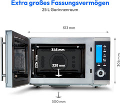 MEDION MD 15501 4 in 1 Mikrowelle mit Grill (25 Liter, 900 Watt, 1100 Watt Grill, 2500 Watt Heißluft, 10 Automatik-Programme) silber