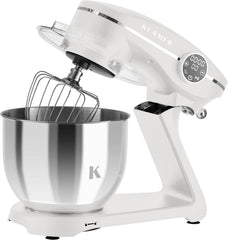 KLAMER Küchenmaschine 1800W, Knetmaschine Brotteig mit Edelstahl-Rührschüssel 6 L, 10 Stufen mit Timer, Planetenrührwerk, Rührbesen, Knethaken, Schneebesen & Sichtdeckel (schwarz)