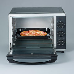 SEVERIN Back- und Toastofen mit Umluftfunktion, Mini Backofen mit Grillrost, Backblech, Drehspie und Pizzastein, vielseitiger Heiluftofen mit 42 L Kapazitt, 1.800 W, schwarz, TO 2058