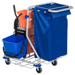 HOMCOM Reinigungswagen Putzwagen 4 Eimer Mopp-Presse Abfallsack