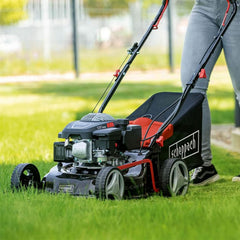 Scheppach Rasenmäher RM420 | 3in1-3,4PS | Schnittbreite 420mm | 45L Fangkorb | Schnitthöhenverstellung 25-75 mm | inkl. Motoröl