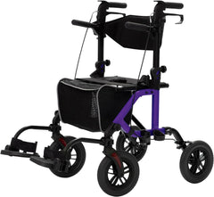 Geländegängiger 2-in-1-Rollator und Transportstuhl, zusammenklappbarer Rollstuhl mit luftlosen 10-Zoll-Rädern für Senioren, umkehrbare Rückenlehne und abnehmbare Fußstützen, blau