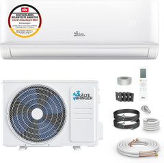 Kältebringer Split Klimaanlage - 9000 BTU (2,6 kW) - Klimagerät mit Heizfunktion, WiFi & App, bis 45qm, sehr leise - Set mit 5m Kupferleitung, Kältemittel R32, Montagematerial, Wandhalterung