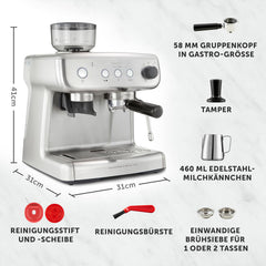 Breville Barista Max Siebträgermaschine | Espressomaschine/Kaffeemaschine mit integriertem Mahlwerk und Milchaufschäumer| 2,8-l-Wasserbehälter | Italienische Pumpe mit 15 Bar | Edelstahl [VCF126X]