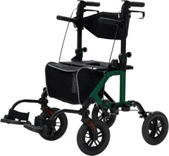 Geländegängiger 2-in-1-Rollator und Transportstuhl, zusammenklappbarer Rollstuhl mit luftlosen 10-Zoll-Rädern für Senioren, umkehrbare Rückenlehne und abnehmbare Fußstützen, blau