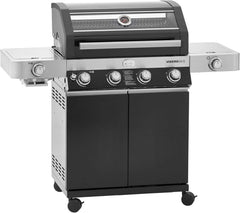 RÖSLE Elektrogrill BBQ-Portable Videro E2-P, tragbarer Tischgrill mit 2 Brennern, Warmhalterost und Deckel mit Glaseinsatz, pulverbeschichteter Stahl, schwarz/silbern