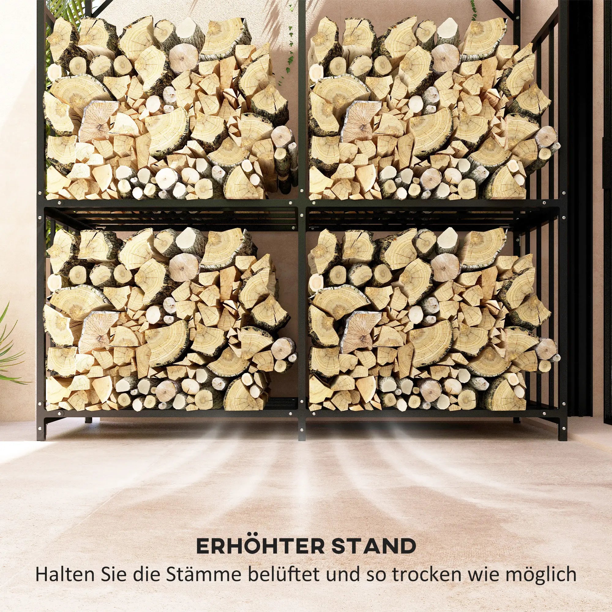 Outsunny Kaminholzregal 1,17 m³ mit Abdeckung, Schwarz
