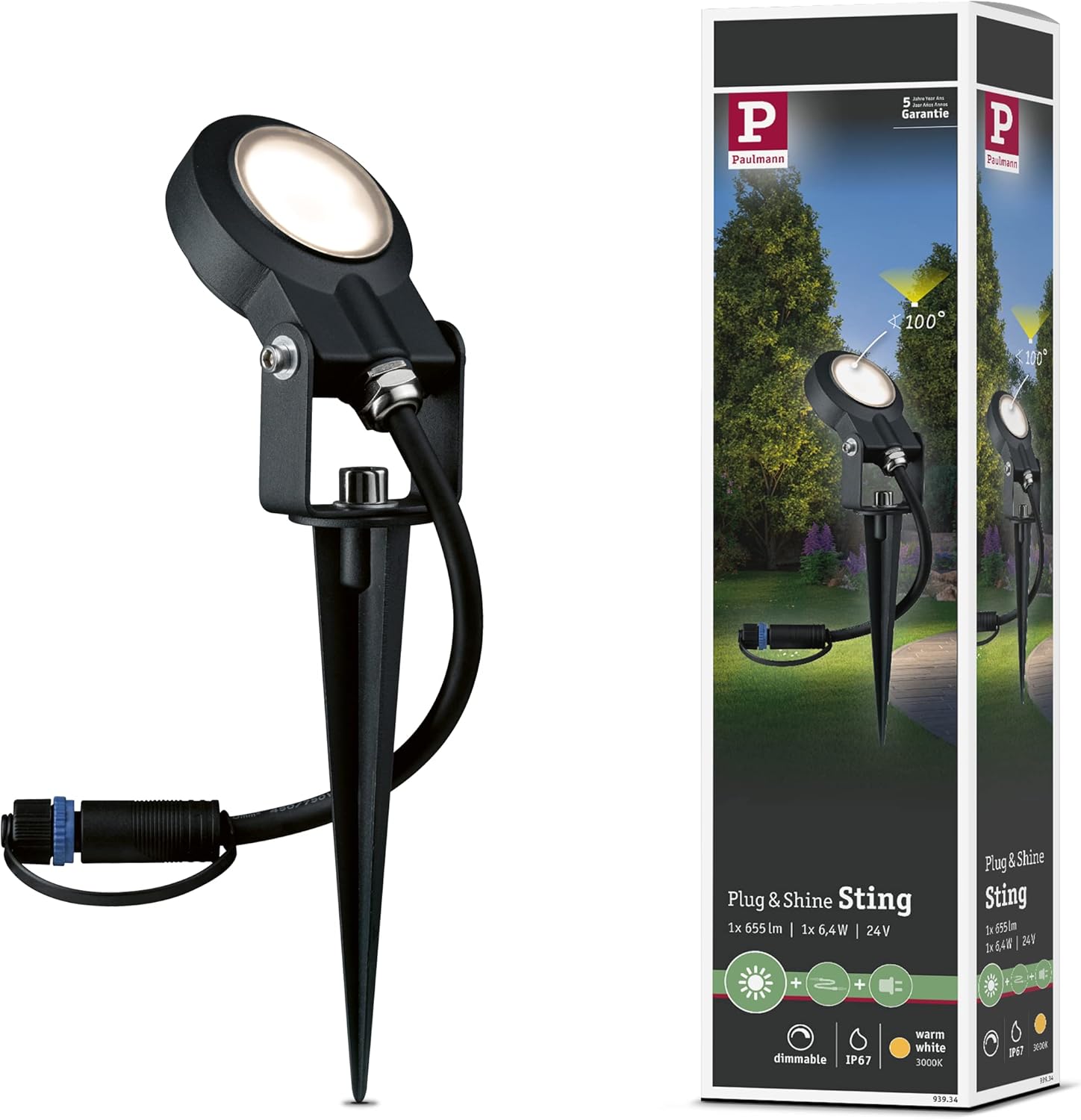 Paulmann Leuchten Paulmann 93696 Outdoor Plug & Shine 3er-Set Spot Sting Basisset IP67 3000K 3 x 6W