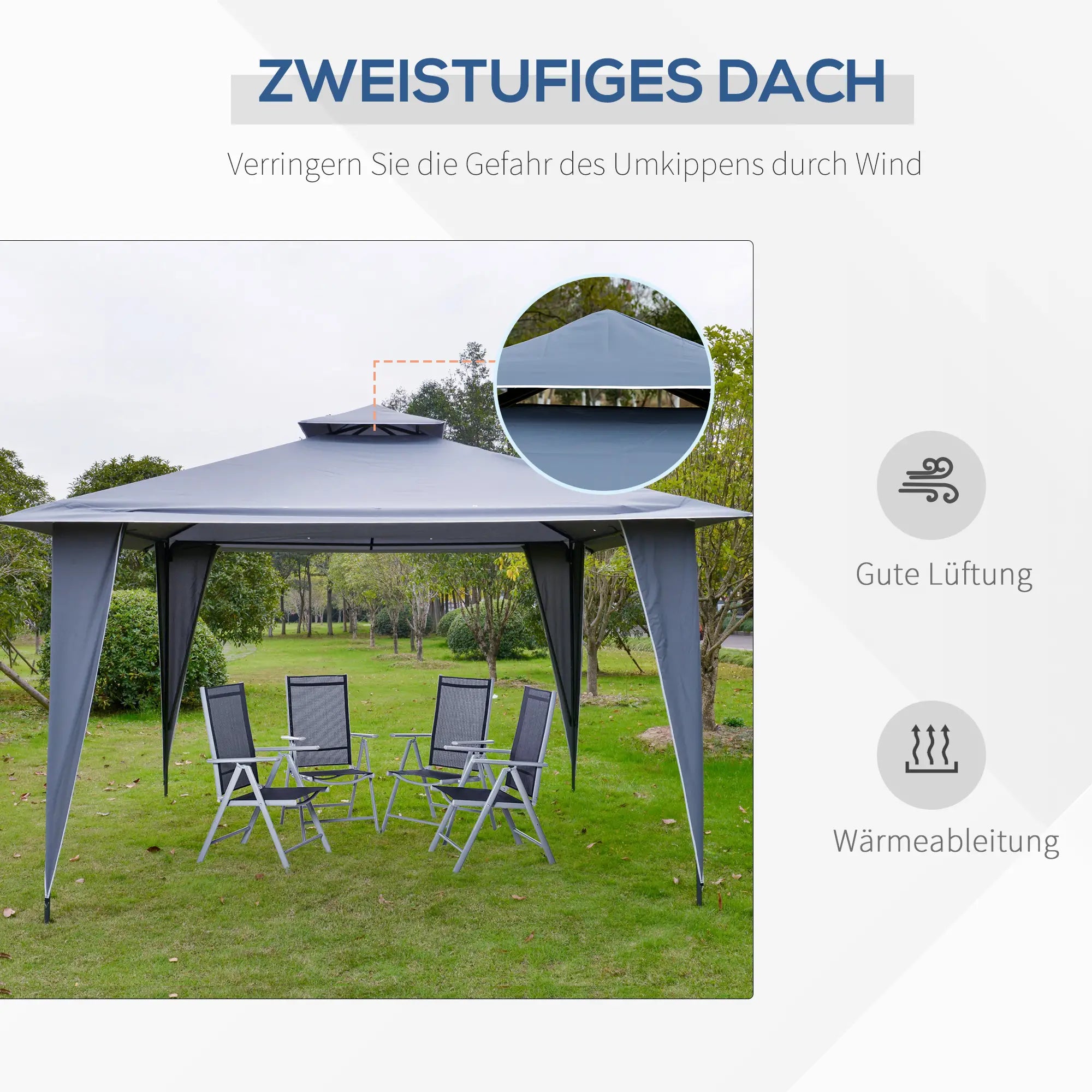 Outsunny Pavillon 3,45x3,45 m mit Doppeldach Grau
