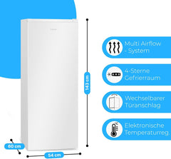 Bomann® Gefrierschrank Nofrost freistehender Tiefkühlschrank 161 L | Total No Frost - nie wieder abtauen - Schnellgefrierfunktion u. MultiAirflow-System | Türanschlag wechselbar | GS 7343 weiß