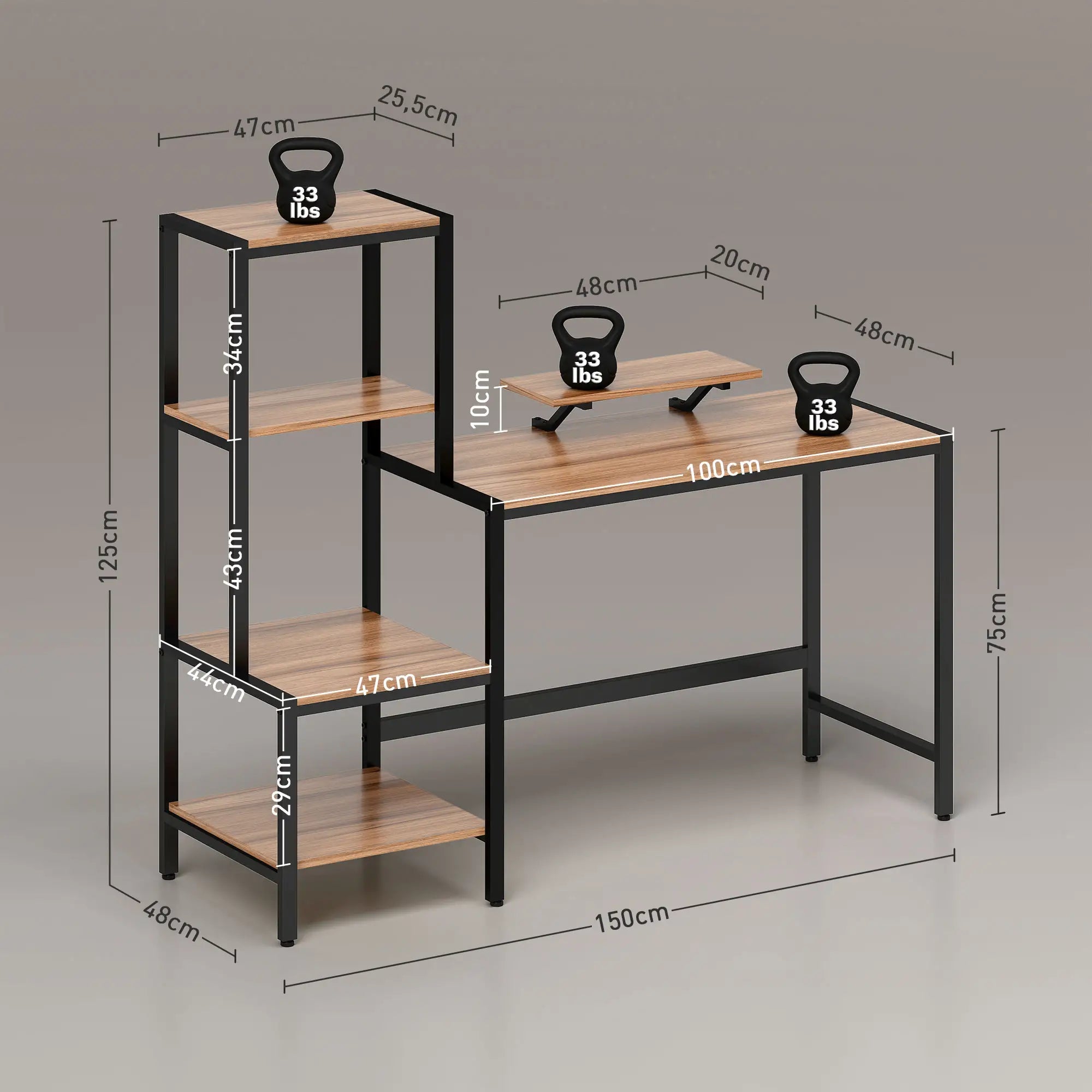 HOMCOM Computertisch mit Monitorständer & 4 Regalen – 150 × 48 × 125 cm