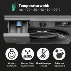 Bomann Waschmaschine 7kg | max. 1400 U/min | 10 Jahre Motor-Garantie | effizienter, leiser & langlebiger Invertermotor | 15 Programme | Endzeitvorwahl | LED-Display | Washing Machine | WA 7175 wei