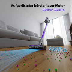 Redkey X18 Akku Staubsauger, 500W 33000Pa Ultrahohe Saugleistung, 65 Minuten ultralange Akkulaufzeit, Intelligenter Automatikmodus, 8-in-1 Staubsauger Kabellos mit LED-Bürste, 2000mAh Wechselakku