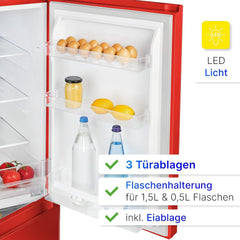 Bomann Fridge-Freezer KG 320.2, 143 cm High, Fridge-Freezer with 175 Litre Capacity, 3 Shelves and 3 Drawers, Door Stop Replaceable, Quiet Fridge-Freezer 39 dB, Black