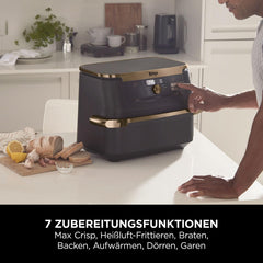 Ninja Heißluftfritteuse MAX PRO, 6,2 L, ölfrei, große Schublade, Rösten, Backen, Air Fry, Antihaftbeschichtet, Spülmaschinenfester Korb & Crisper Gittereinsatz, Silikonzange, Schwarz/Kupfer, AF180EUCP